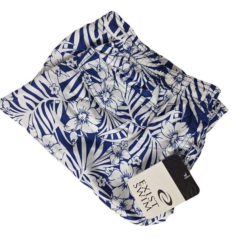 Exist Mens Swim Trunks Blue White Floral Palms 4XL